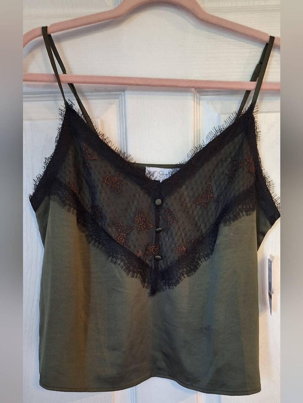Jessica Simpson Olive Lace Butterfly Cami Tank Top Size M NWT